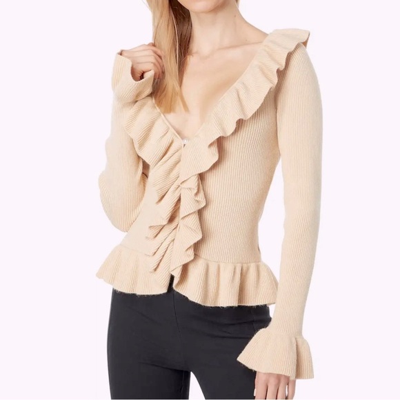 WAYF Flutter Ruffle Ribbed Cardigan Size Large NWT - Picture 1 of 6